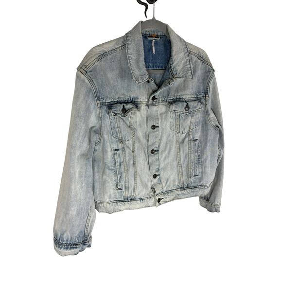 Free People Paisley Quilted Denim Jacket Trucker Boho Hippie Oversized Baggy M/L - Picture 4 of 13